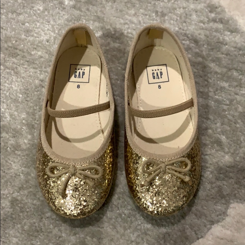 Glitter gold slip on shoes for girls
